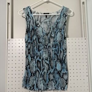 Escada V-Neck Sleeveless Knit Top Women's 42 Blue Black‎ Snake Print Sparkle